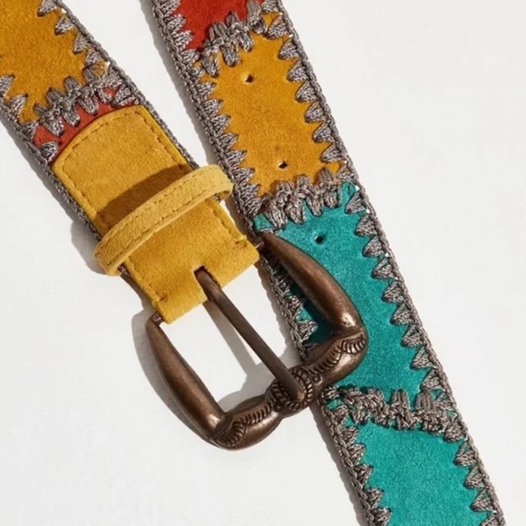 NWOT Free People Island Combo Suede Patchwork Belt S/M Z220 - Picture 2 of 2
